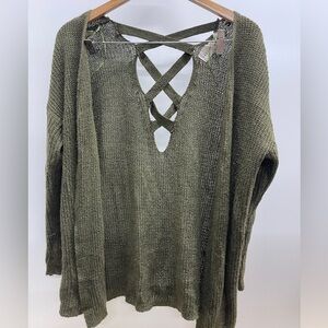 Dreamers Olive Green Open Knit Cardigan